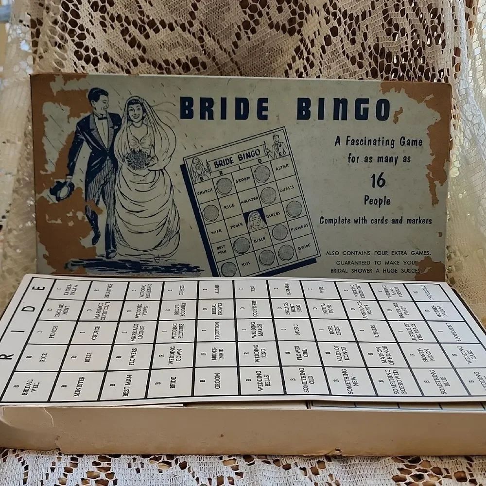 Vintage Bride Bingo Game Set In Original Box For 16 Players